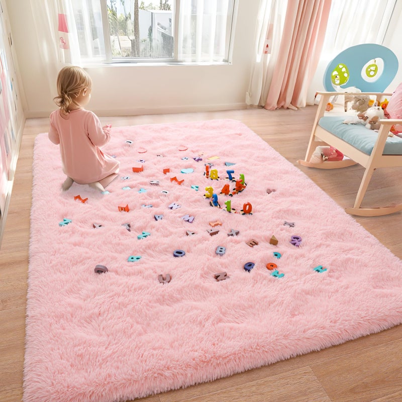 Foxmas Soft Fluffy Area Rugs for Bedroom Kids Room Plush Shaggy Nursery Rug Furry Throw Carpets for Boys Girls, College Dorm Fuzzy Rugs Living Room Home Decorate Rug, 4ft x 6ft, Pink - Image 5